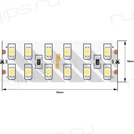 Лента светодиодная стандарт 3528, 240 LED/м, 19,2 Вт/м, 24В , IP20, Цвет: нейтральный белый