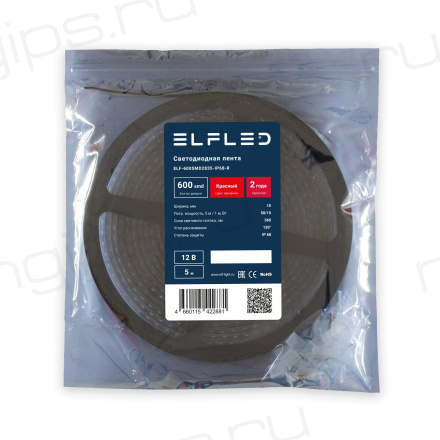 Лента светодиодная герметичная ELF 600SMD (2835), 12В, IP68, 5м, красный