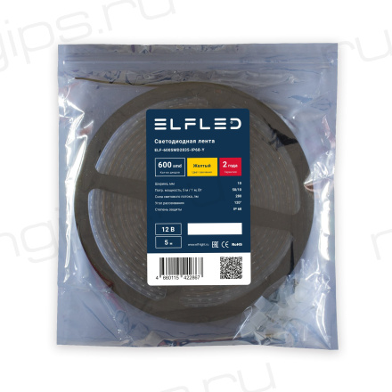 Лента светодиодная герметичная ELF 600SMD (2835), 12В, IP68, 5м, желтый