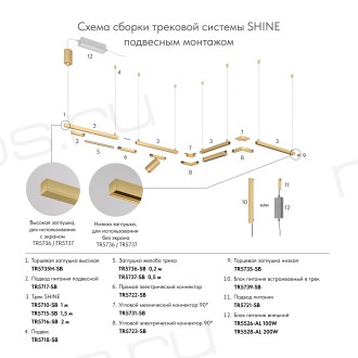 Трек SHINE BASE, 2м, 48В DC, IP20, сатинированная латунь, алюминий