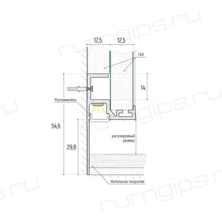 Теневой плинтус KRAAB GIPPS с рассеивателем