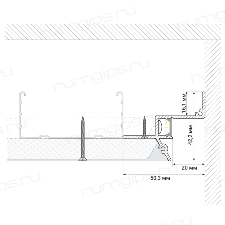 Теневой профиль для гипсокартона с подсветкой STYLISTIC ART-UP20L