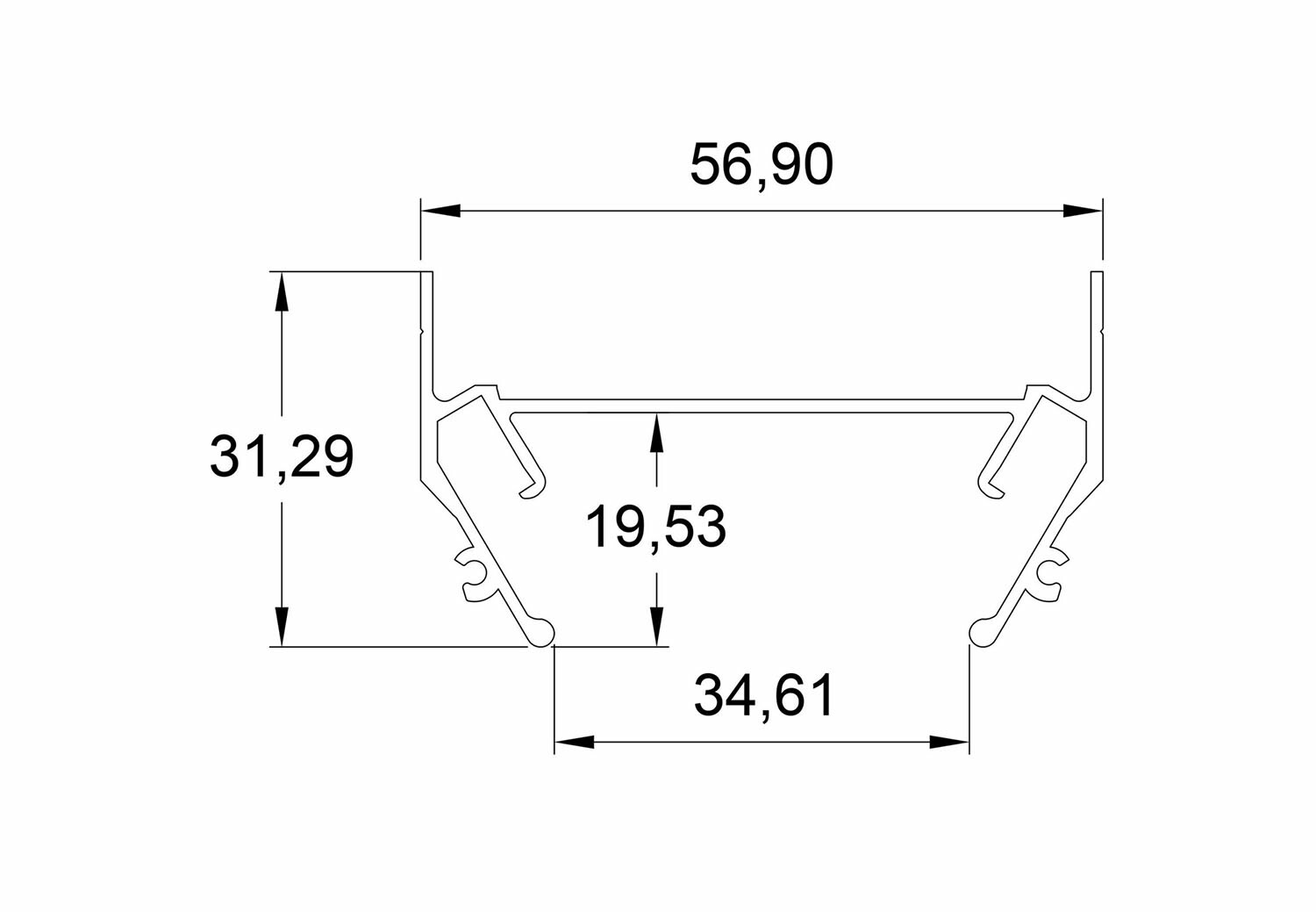 TR3050-AL Закладной профиль под шинопровод для натяжного потолка 2м