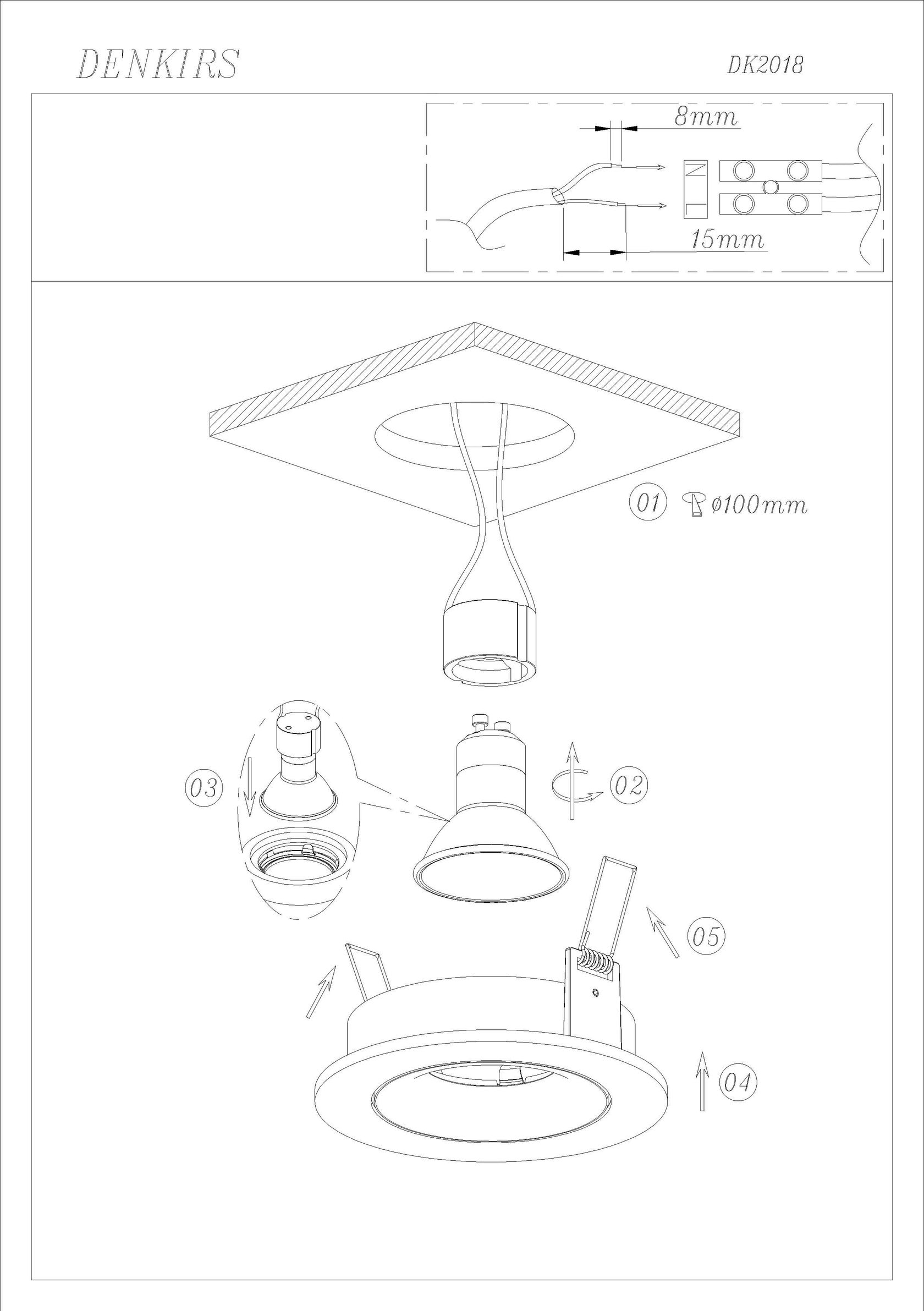 DK2018-BK Встраиваемый светильник, IP 20, 50 Вт, GU10, черный, алюминий