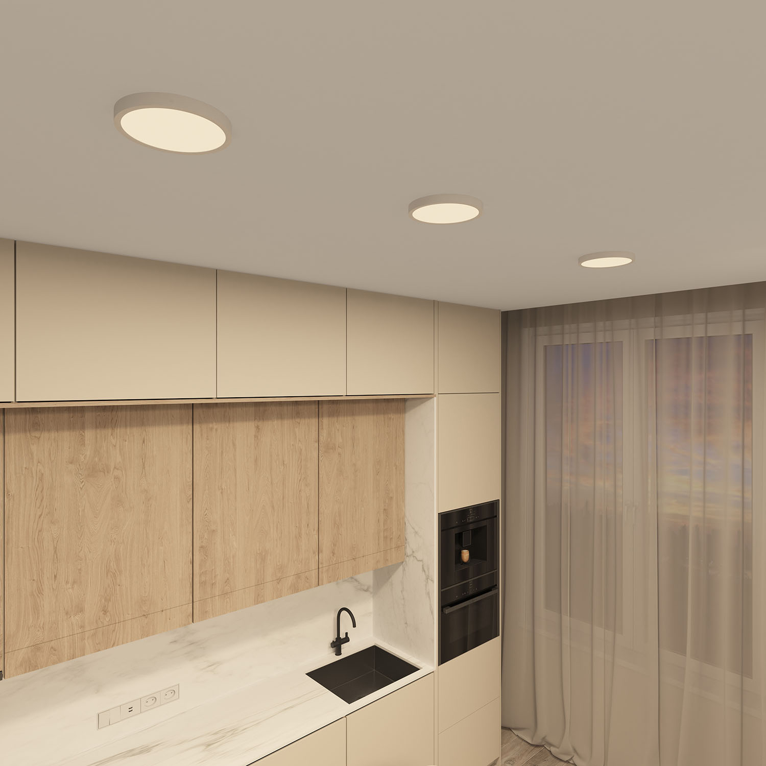 DK6520-WH Накладной светильник THIN, IP40, 18W, 3000K/4000K/6500K, переключатель цветовой температуры на корпусе, белый, полимер