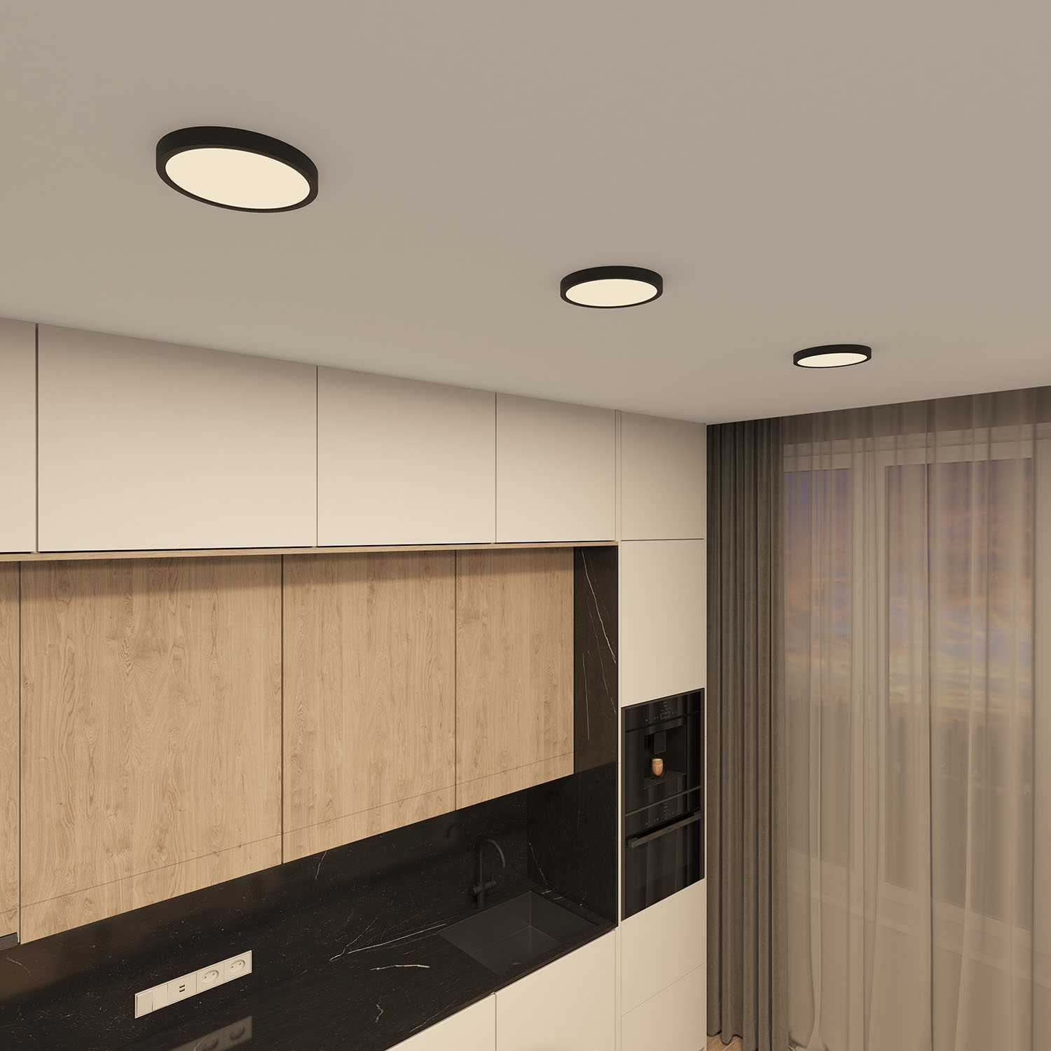 DK6520-BK Накладной светильник THIN, IP40, 18W, 3000K/4000K/6500K, переключатель цветовой температуры на корпусе, черный, полимер