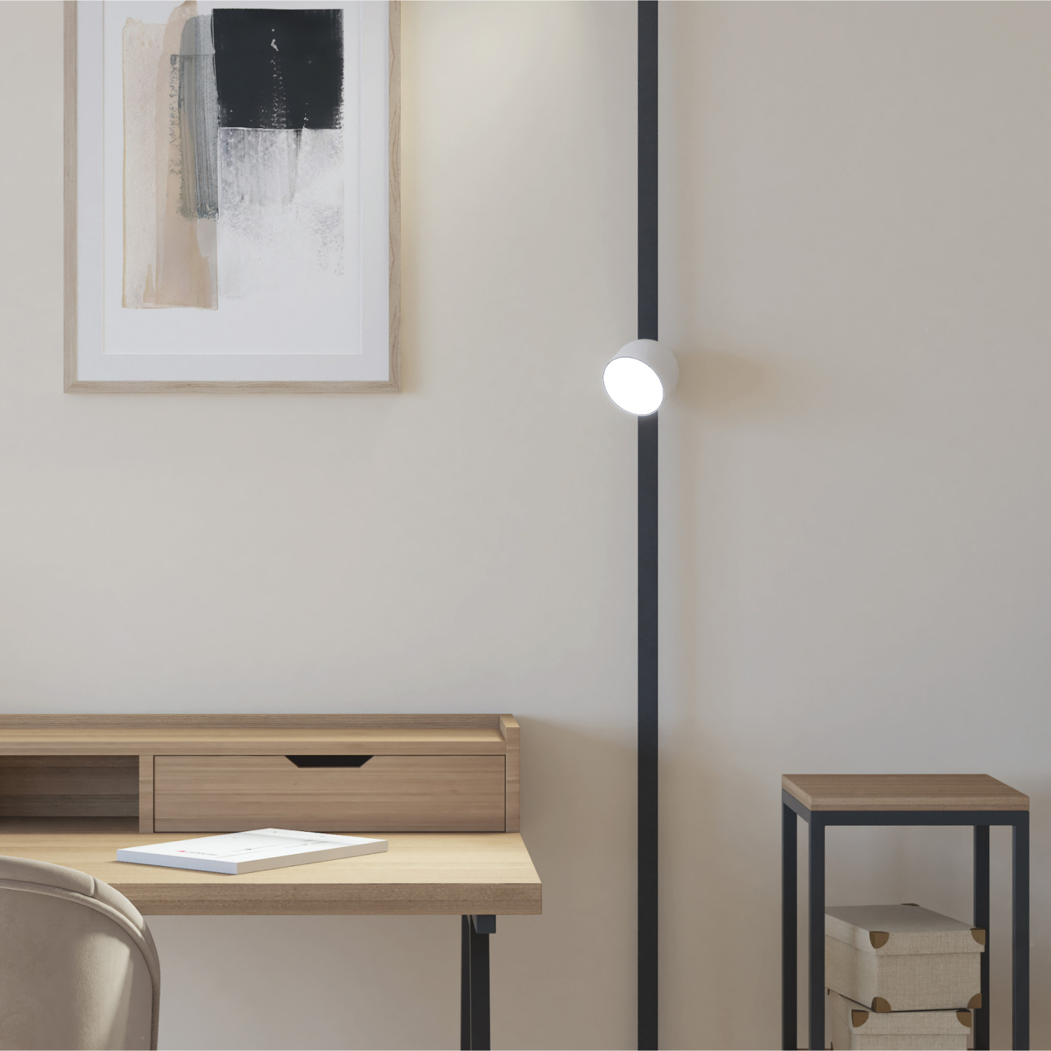 DK5542-WH+BK Поворотный светильник для трека-ремня Belty, серия Spot, со светодиодом, D100*H107мм, 48V DC, 12W, RA90, 120°, 4000K, IP20, белый с черным, алюминий