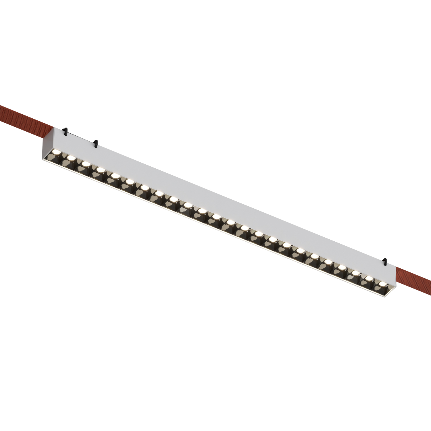 DK5572-WB Cветильник для трека-ремня Belty, серия Grill, со светодиодом, L642*W40*H45мм, 48V DC, 24W, RA90, 24°, 4000K, IP20, белый с черным, алюминий