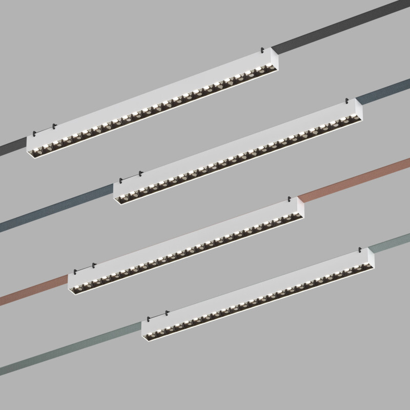 DK5572-WB Cветильник для трека-ремня Belty, серия Grill, со светодиодом, L642*W40*H45мм, 48V DC, 24W, RA90, 24°, 4000K, IP20, белый с черным, алюминий