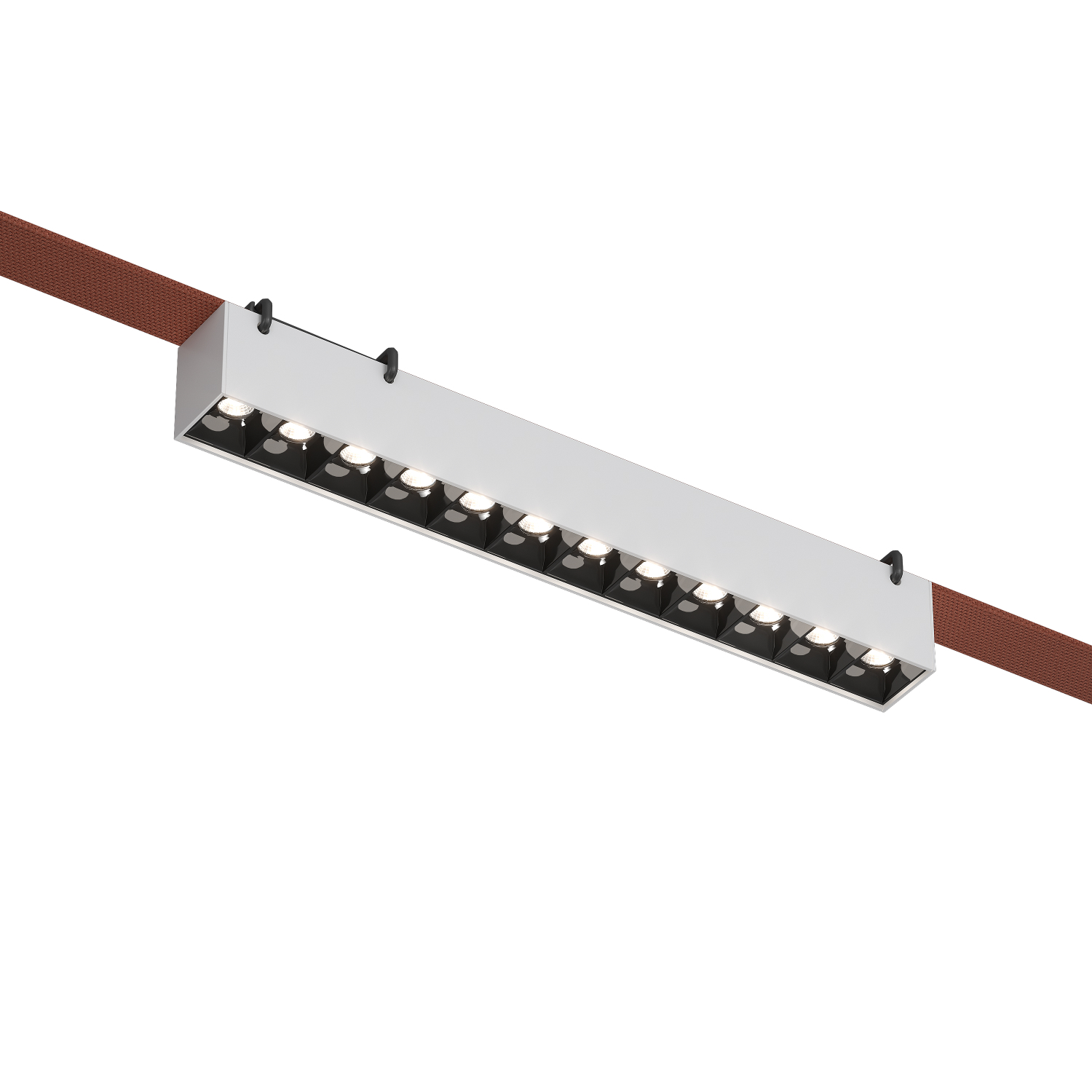 DK5571-WB Cветильник для трека-ремня Belty, серия Grill, со светодиодом, L323*W40*H45мм, 48V DC, 12W, RA90, 24°, 3000K, IP20, белый с черным, алюминий