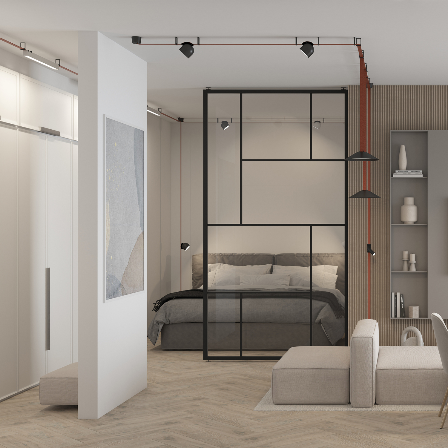 DK5547-BK Поворотный светильник для трека-ремня Belty, серия Spot, со светодиодом, D35*L126.5мм, 48V DC, 7W, RA90, 30°, 3000K, IP20, черный, алюминий