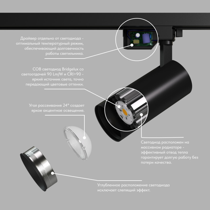 DK6451-BK Трековый светильник SOLID KOPER, 135мм, d60, 220V, LED 3000K, 15W, IP20, черный, алюминий