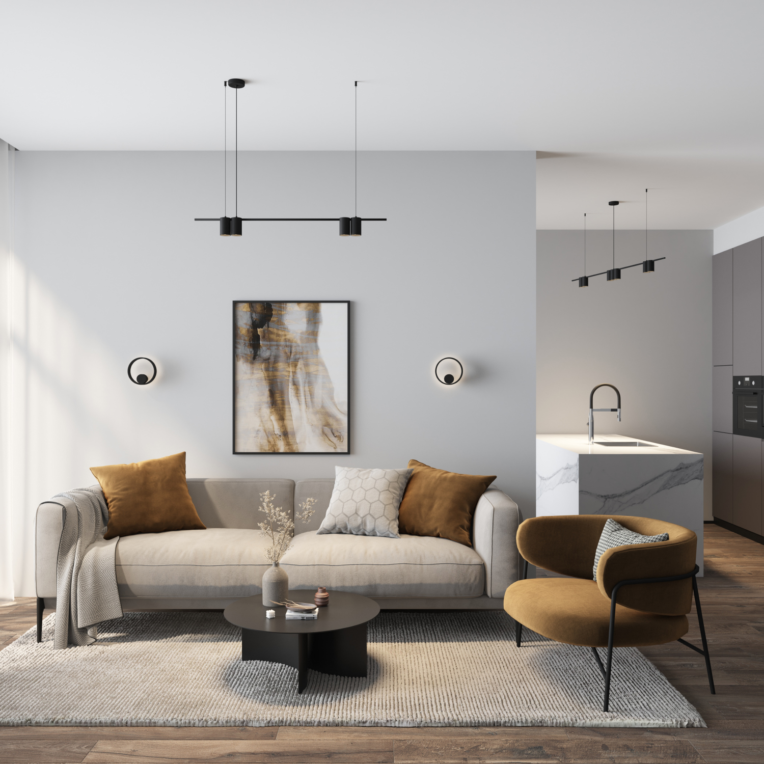 DK4063-BK Подвесной светильник ORBIT, IP20, 7xGU10 LED до 15 Вт, черный матовый, алюминий