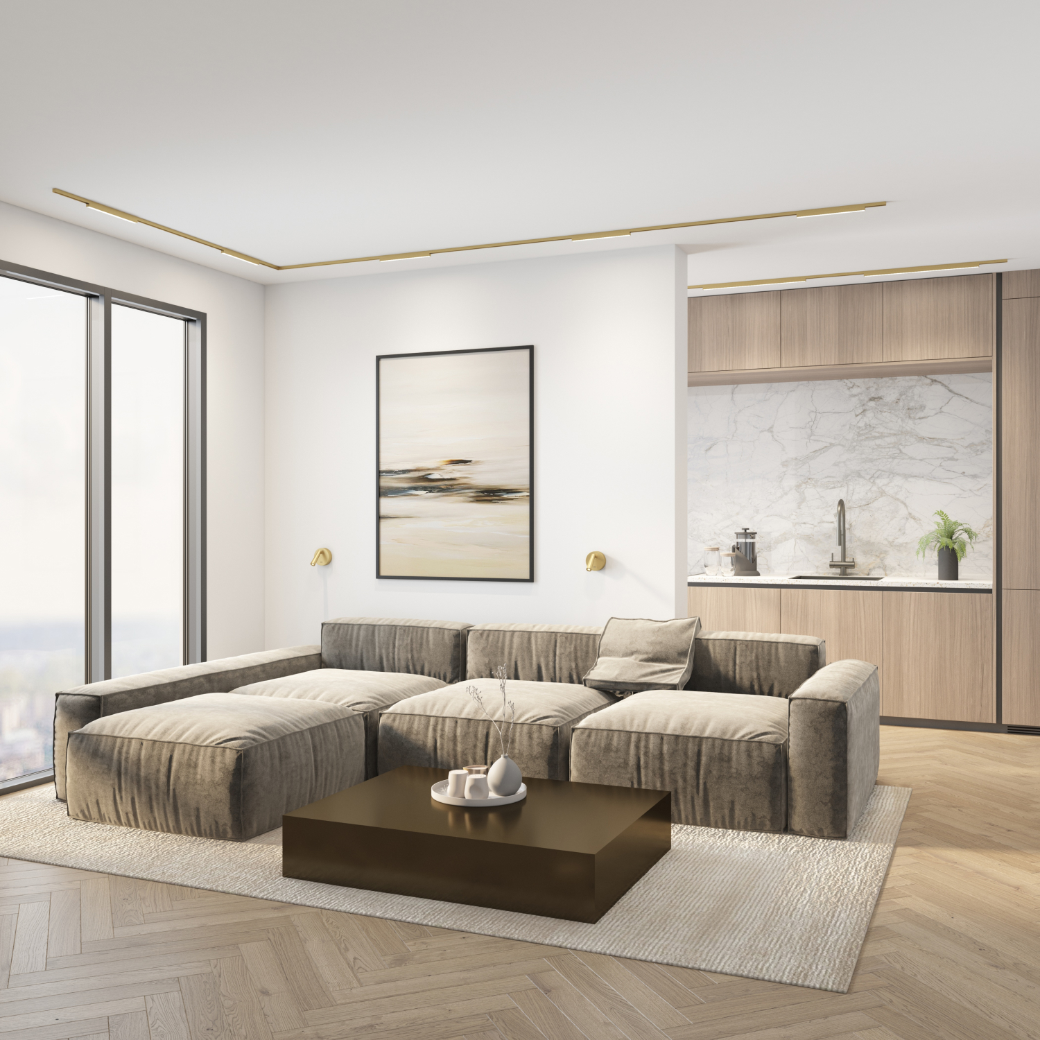 DK5752-SB Светильник для трека SHINE LINEAR со светодиодом, L601*W19*H27, 48V DC, 24W, RA?90, 3000K, IP20, сатинированная латунь, алюминий