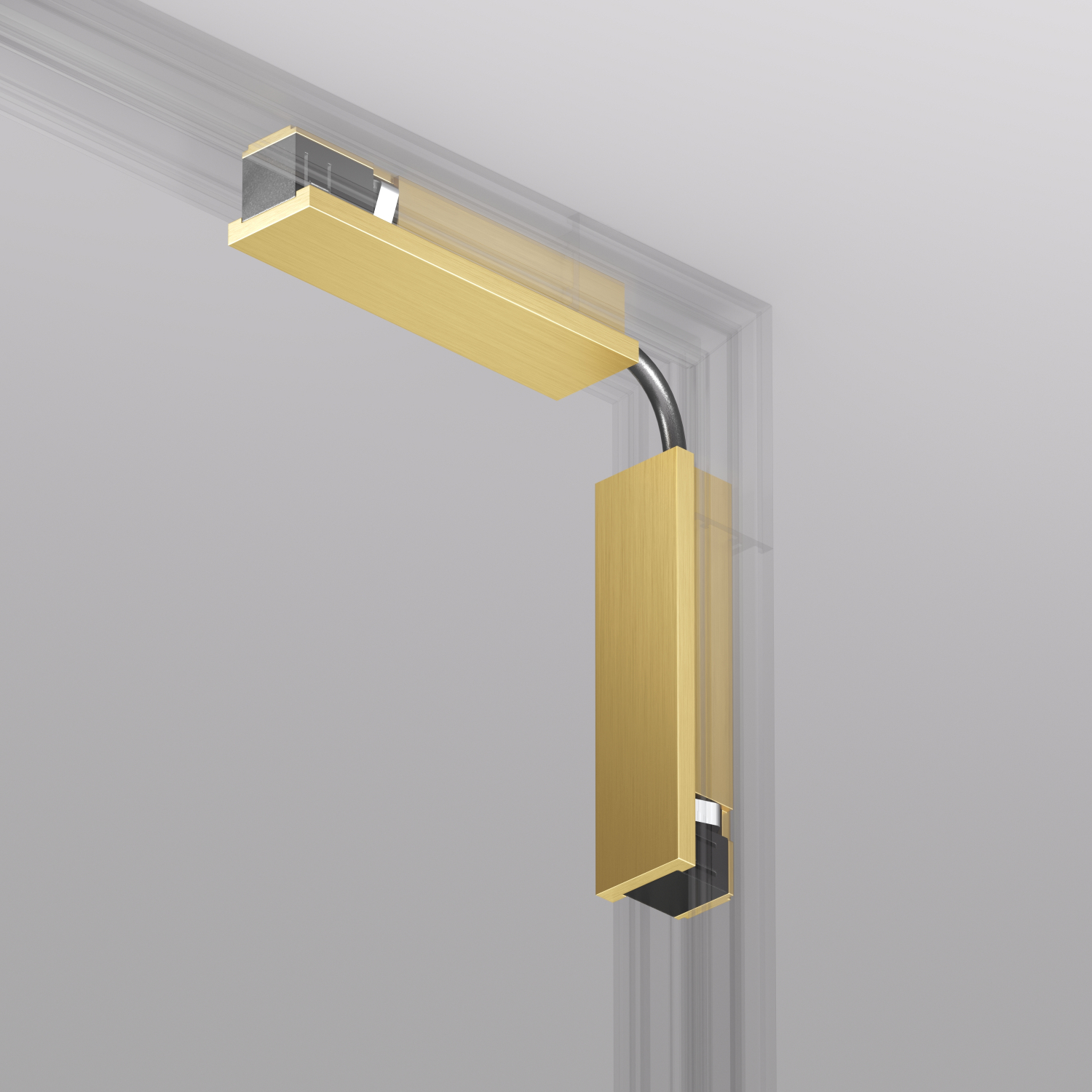 TR5724-SB Электрический коннектор для трека SHINE BASE 90° стена-потолок с поворотом трека под произвольным углом, сатинированная латунь, алюминий