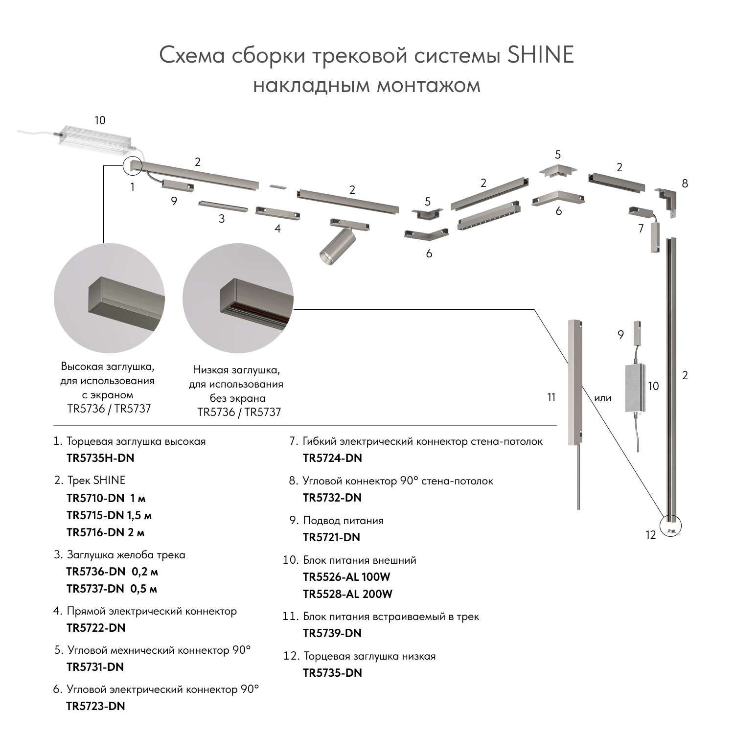 TR5737-DN Декоративная заглушка желоба трека, 50см, для трека Shine, серия Base, темный никель, алюминий