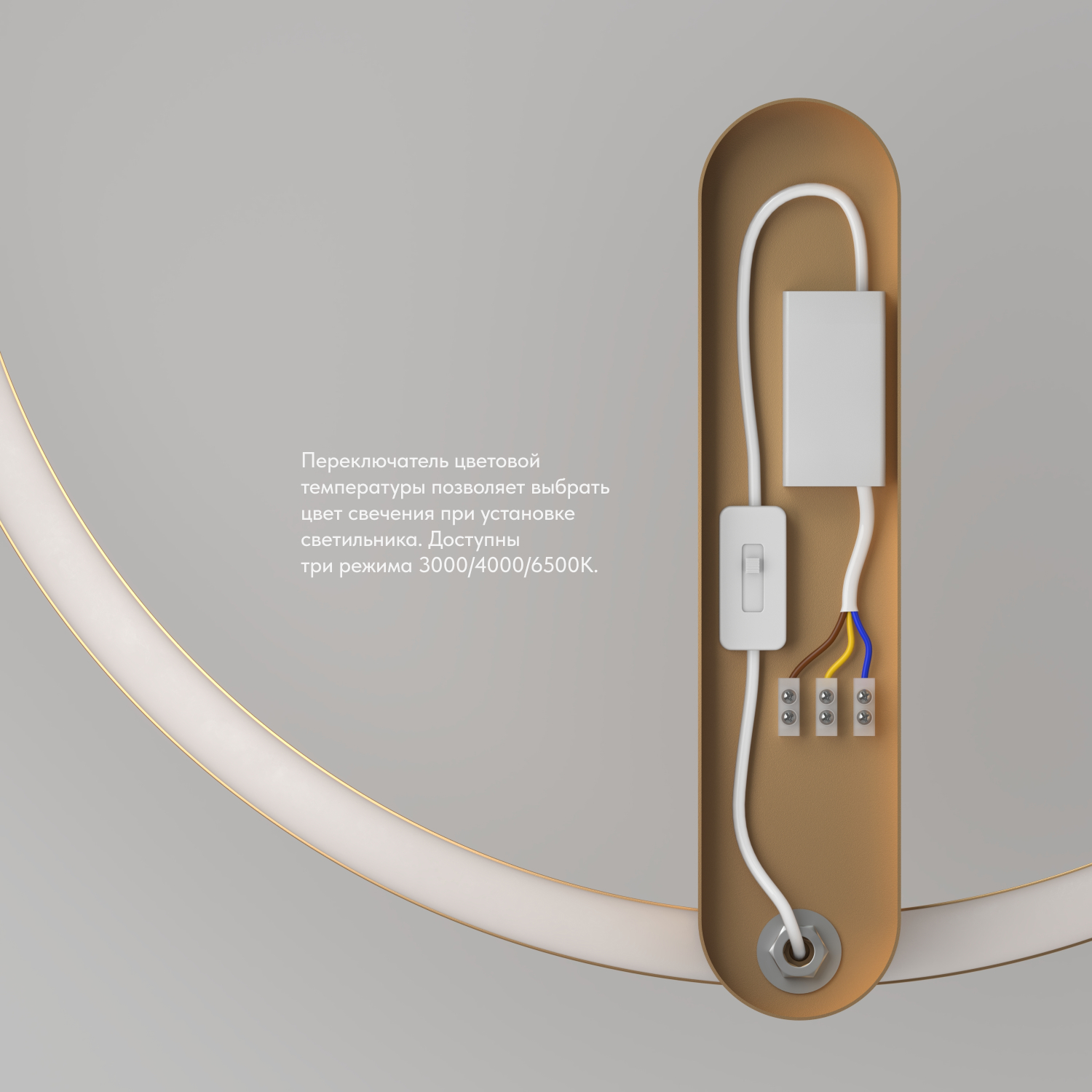 DK5035-SG Бра ROUND со светодиодом, IP20, 24W, 3000/4000/6500K, матовое золото, алюминий