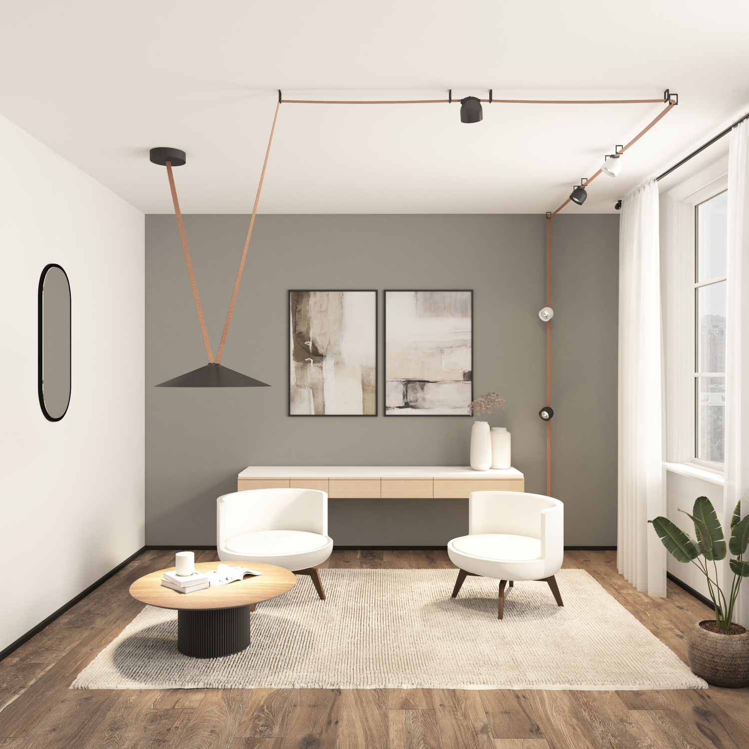 DK5668-BK Cветильник для трека-ремня Belty Smart, серия Flow, со светодиодом, D600*H122мм, 48V DC, 24W, RA90, 120°, 2700-6500K, IP20, черный, алюминий