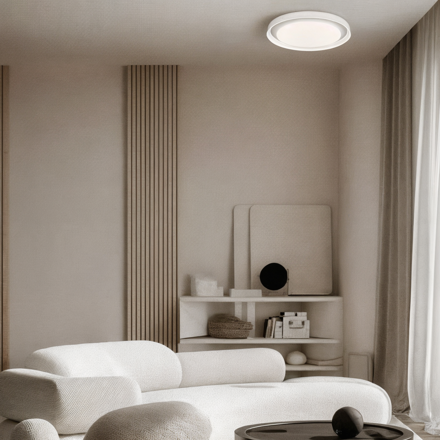 DK6516-WH Накладной светильник со встроенным светодиодом, 50W, IP 20, 3000K - 6500K, управление пульт Д/У (в комплекте) и Wi-Fi 2,4 Ггц. Эко система Smart Life, Яндекс.Алиса, белый, металл, полимер