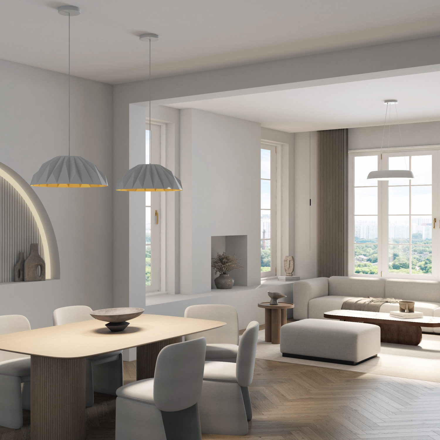 Cветильник подвесной TORION, 70Вт LED, ?630x1500 мм, 3000–6000K, алюминий, акрил, белый