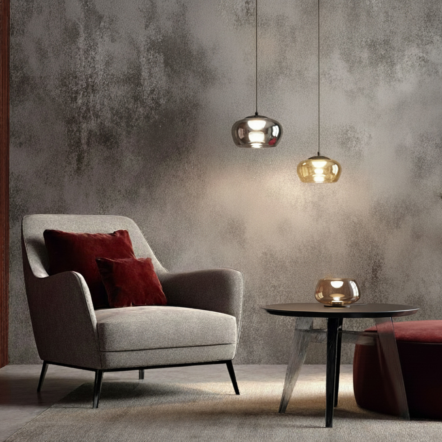 Настольная лампа FLOA, 8 Вт, 3000К, ?220 мм, металл, стекло, черный, янтарный