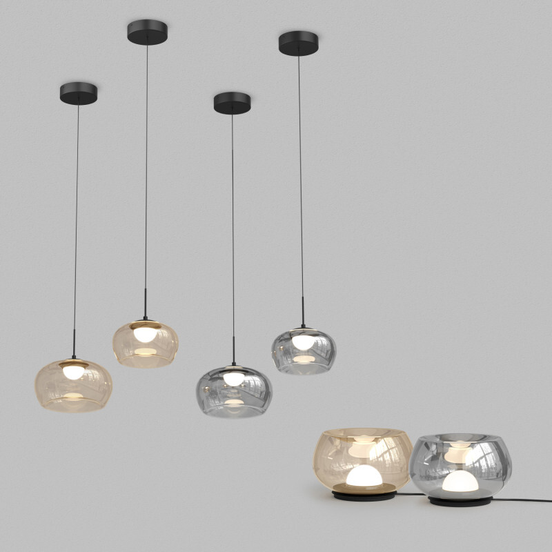 Настольная лампа FLOA, 8 Вт, 3000К, ?220 мм, металл, стекло, черный, дымчатый серый